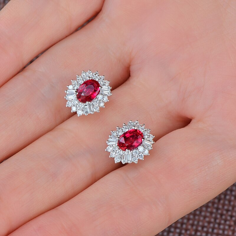 14kt White Gold Ruby and Diamond Earrings for Women