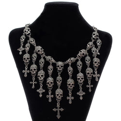 Sterling Silver Skeleton Skull Cross Crystal Choker Necklace for Women