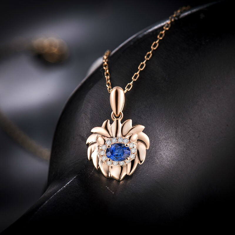 18K Rose Gold Diamond and Sapphire Pendant for Women