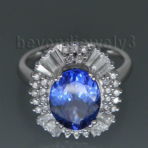 14K White Gold Tanzanite Oval 8x10mm Ring for Women