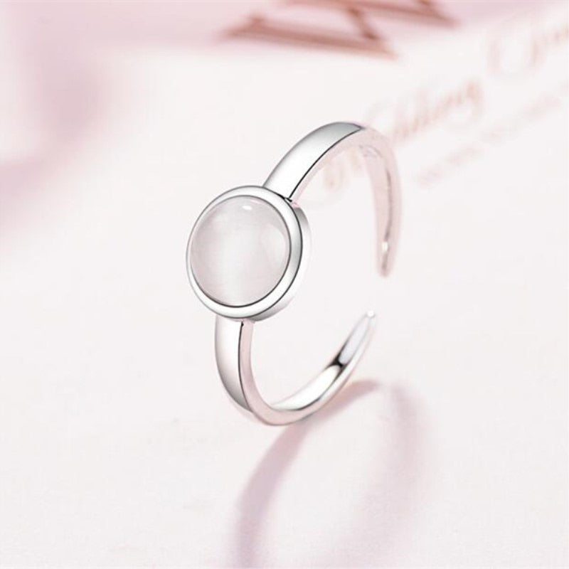 New Fashion Korean Style 925 Sterling Silver Jewelry Personality Sweet Cat Opal Three Colors Simple Round Opening Rings SR364