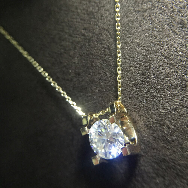 1.0ct 6.5mm Round Cut 14K Yellow & White Gold Moissanite Pendant With 14K Gold Chain Necklace
