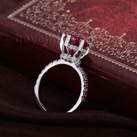 14K White Gold Red Ruby Ring for Women