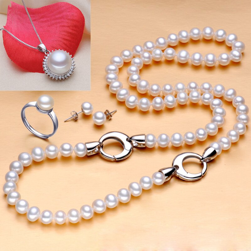 PEISENI 925 Sterling Silver Natural Freshwater Pearls Jewelry Set