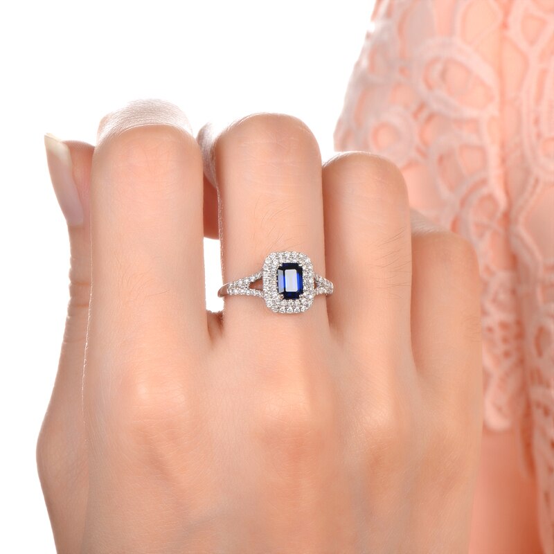 14kt White Gold Sapphire and Diamond Engagement Ring for Her