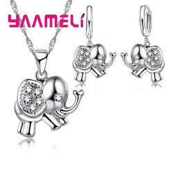 Newest Fine 925 Sterling Silver Jewelry Sets Shinning Austrian Crystal CZ Elephant Design Necklace Earrings for Women Girl Gift
