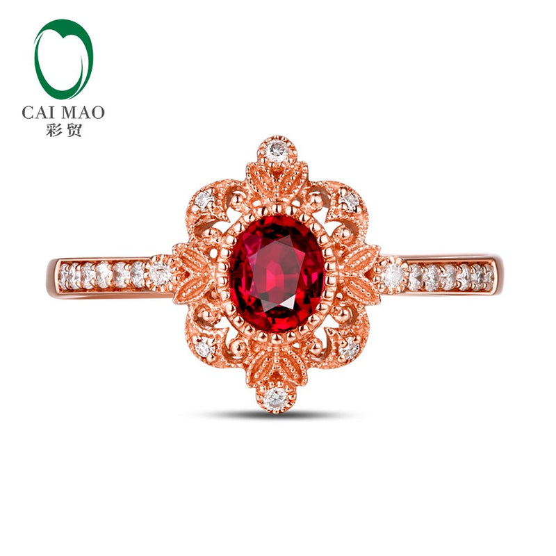 14K Rose Gold Ruby and Diamond Milgrain Engagement Ring for Her