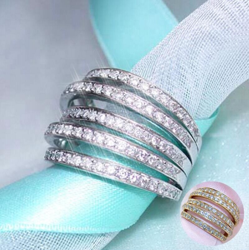 2018 New Arrival Fashion Luxury Ring for Women 925 Silver&Gold Filled AAA Cubic Zirconia Promise Wedding Cross Band Rings Gift