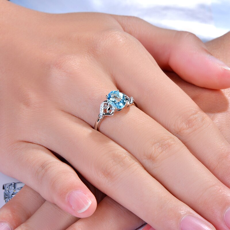 14k White Gold Aquamarine and Diamond Engagement Ring for Women