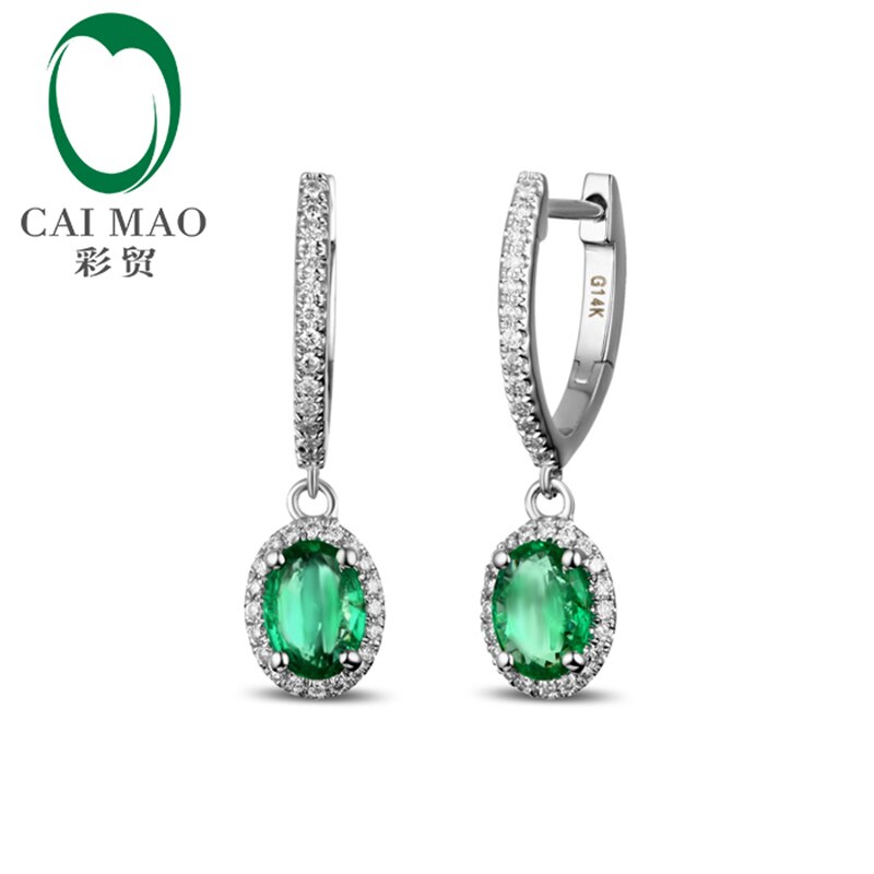 14K White Gold Emerald Diamond Engagement Earrings for Women