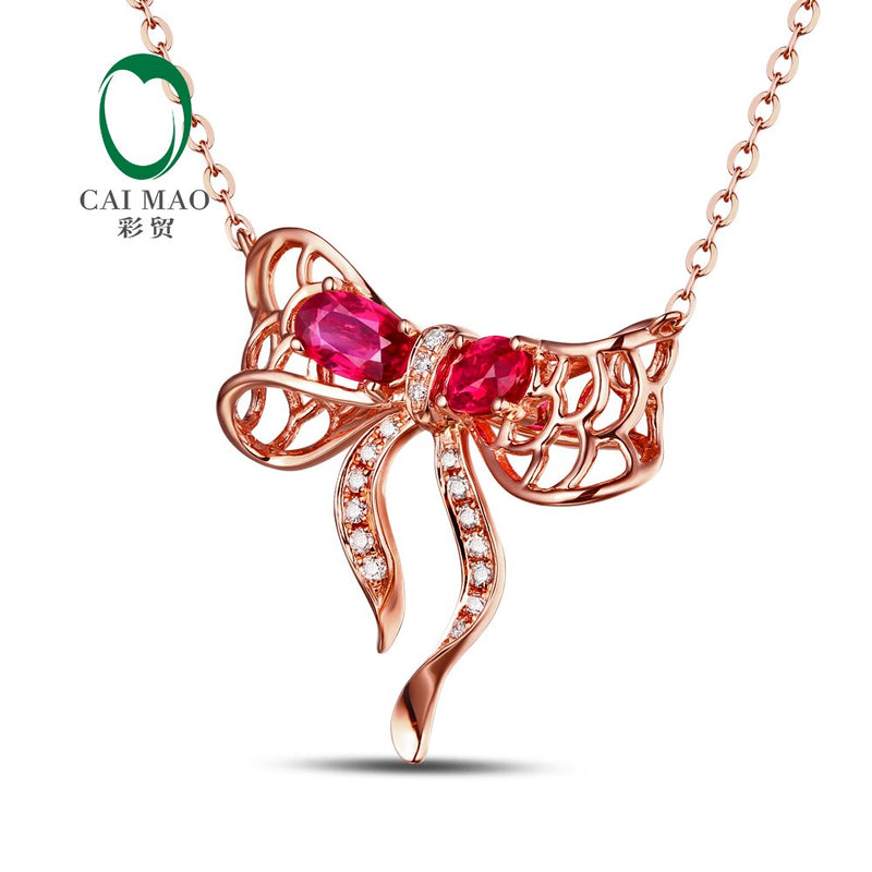 Rose Gold Natural 0.66ct Ruby & Diamond Chain Pendant for Her