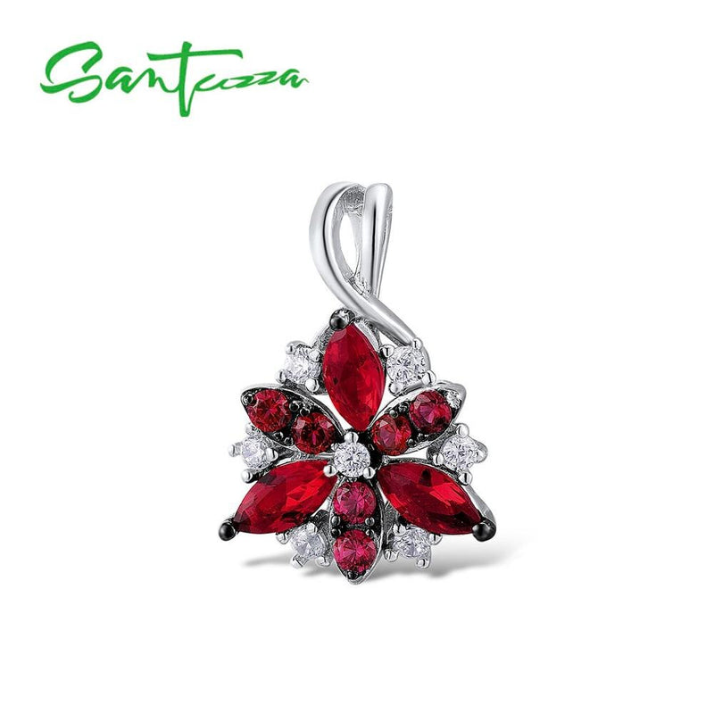 925 Sterling Silver Natural Red Cubic Zirconia Stones Ring Earrings & Pendant Jewelry Set