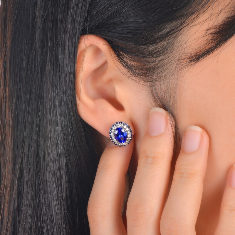 14k White Gold Tanzanite & Diamond Earrings Studs for Women