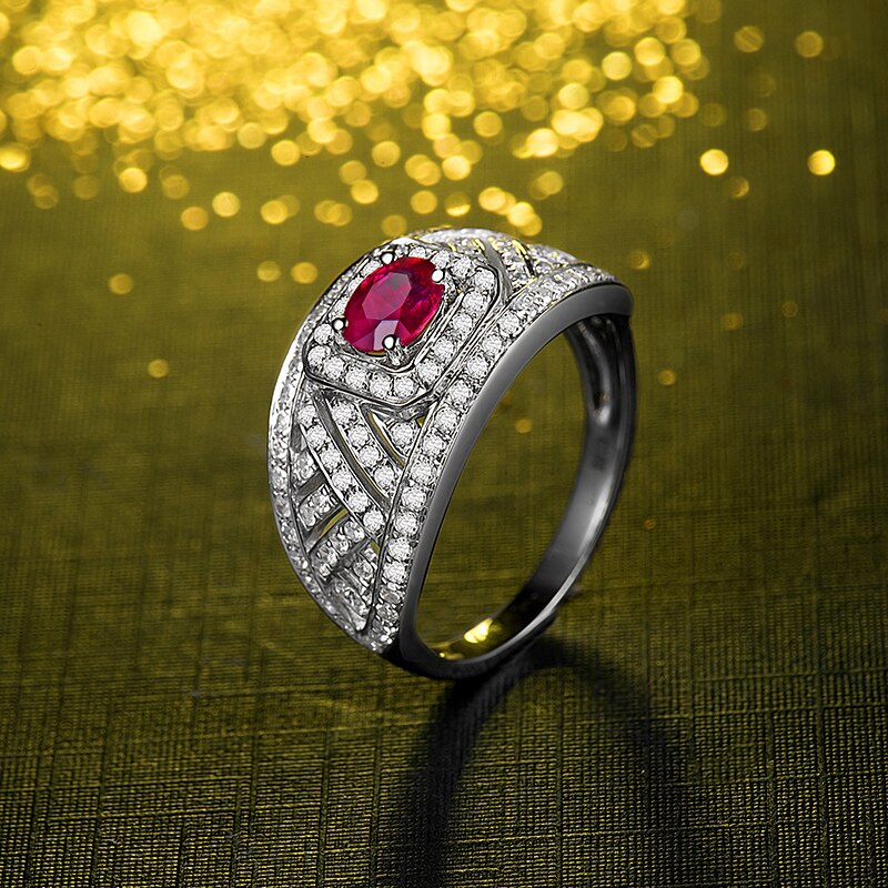 14K White Gold Red Ruby and Diamond Ring for Women