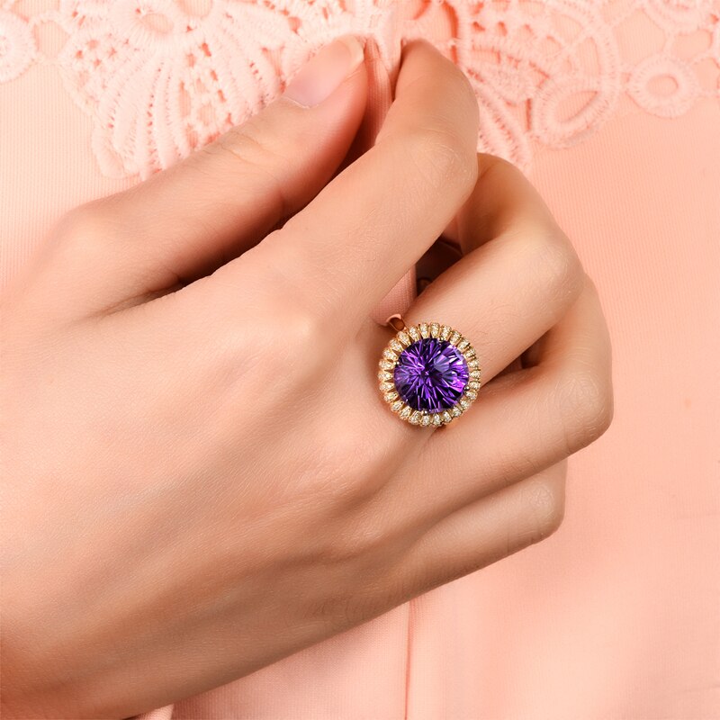 14K Gold Amethyst & Diamond Ring for Women