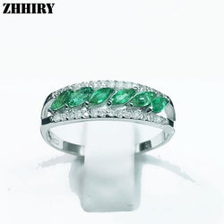 ZHHIRY Genuine 925 Sterling Silver Natural Emerald Ring