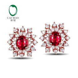 14kt Gold Natural Ruby and Diamond Studs for Her