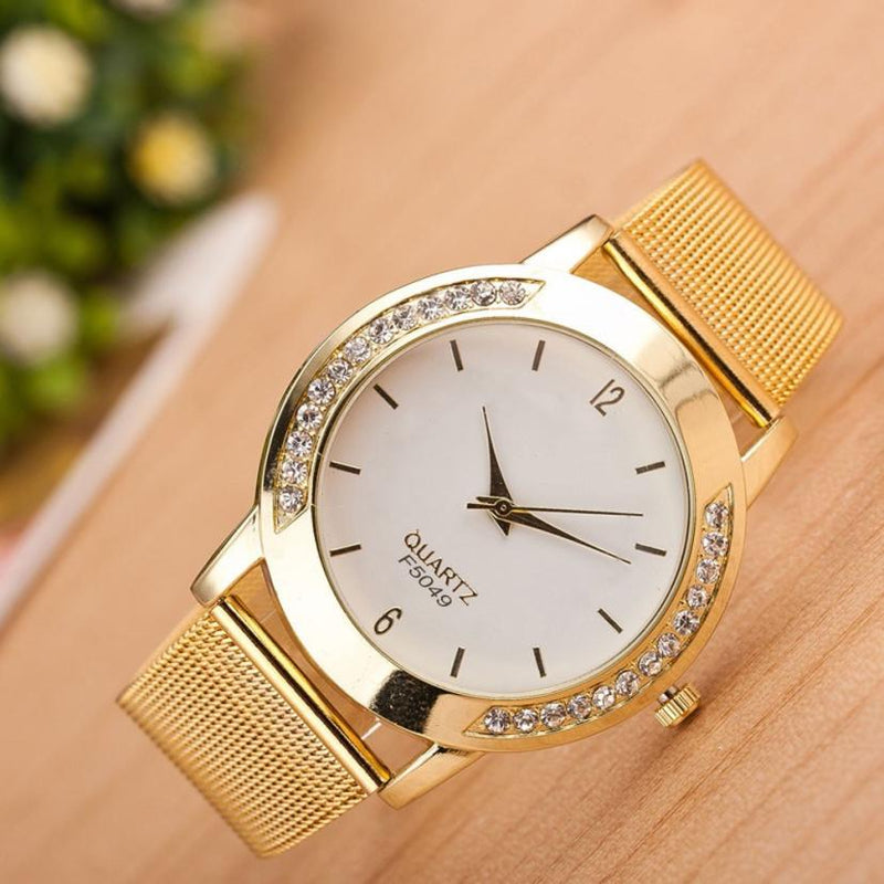 Students Lovers Lady Watches Fashion Women Crystal Golden Stainless Steel Analog Quartz Wrist Watch orologio donna ceasuri *A