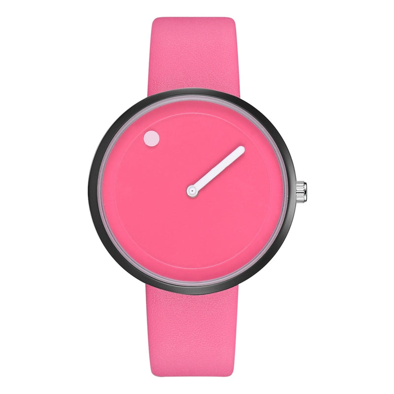 Creative Black White Design Dot & Line Simple Face Quartz Leather Wristwatch