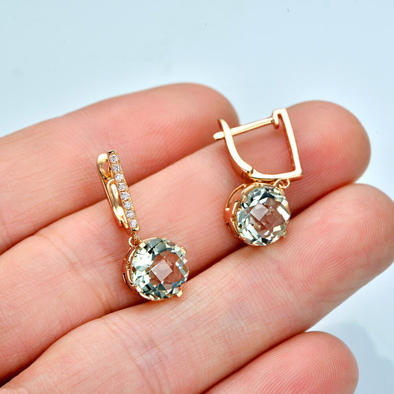 14KT Gold Green Amethyst & Diamond Engagement Earrings for her