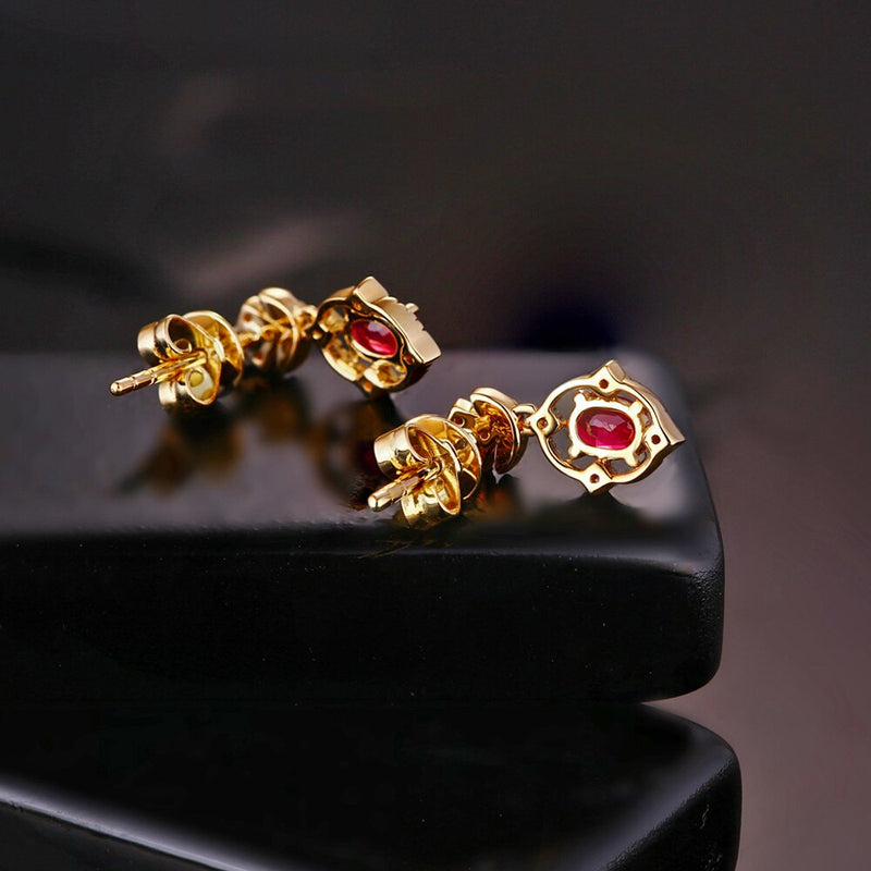 14kt Gold Ruby & Diamond Drop Earrings for Her