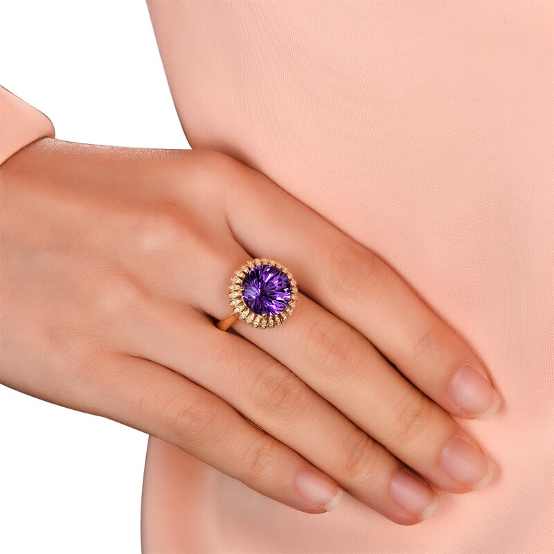 14K Gold Amethyst & Diamond Ring for Women