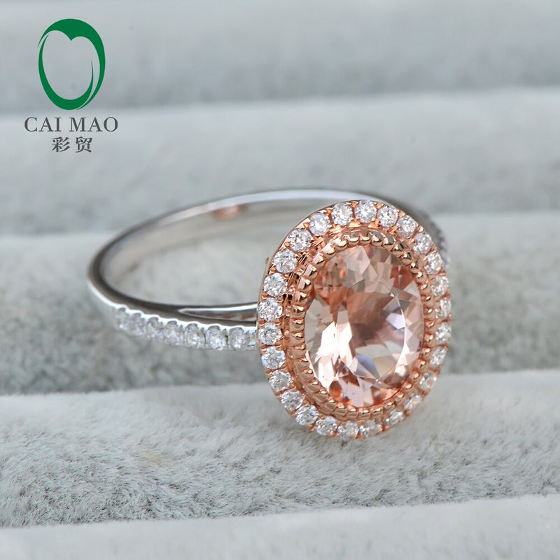 14k Rose and White Gold Morganite 1.95ct Halo Diamond Engagement Ring for Women