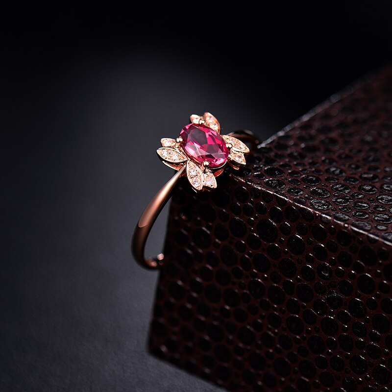 14K Rose Gold Pink Tourmaline Diamond Ring for Women