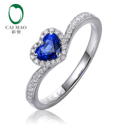 14kt White Gold Blue Sapphire Halo Diamond Engagement Ring for Her