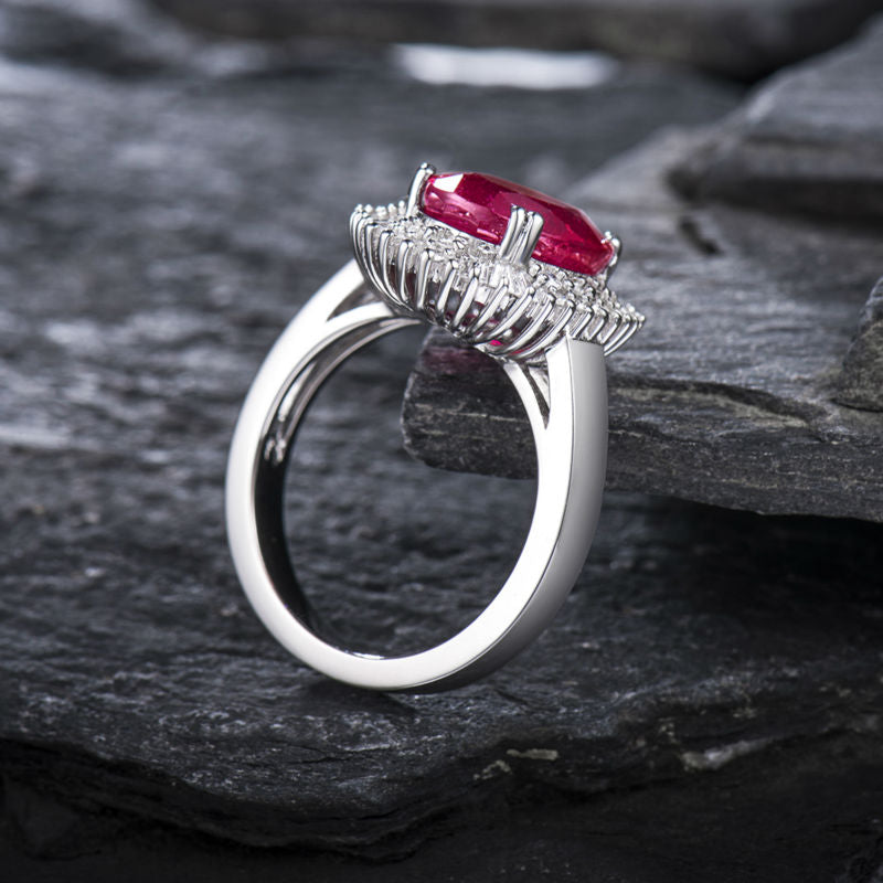 18K White Gold Natural Diamond Red Ruby Ring