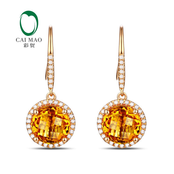 14K Yellow Gold Citrine and Diamond Engagement Earrings for Women