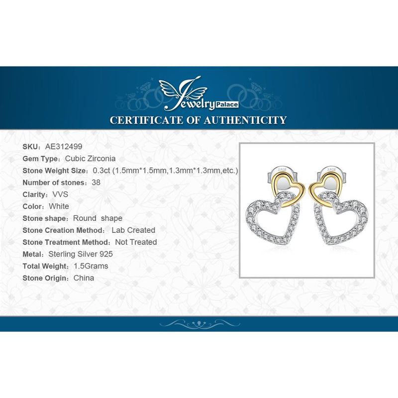 925 Sterling Silver, Cubic Zirconia Heart Stud Earrings for Women