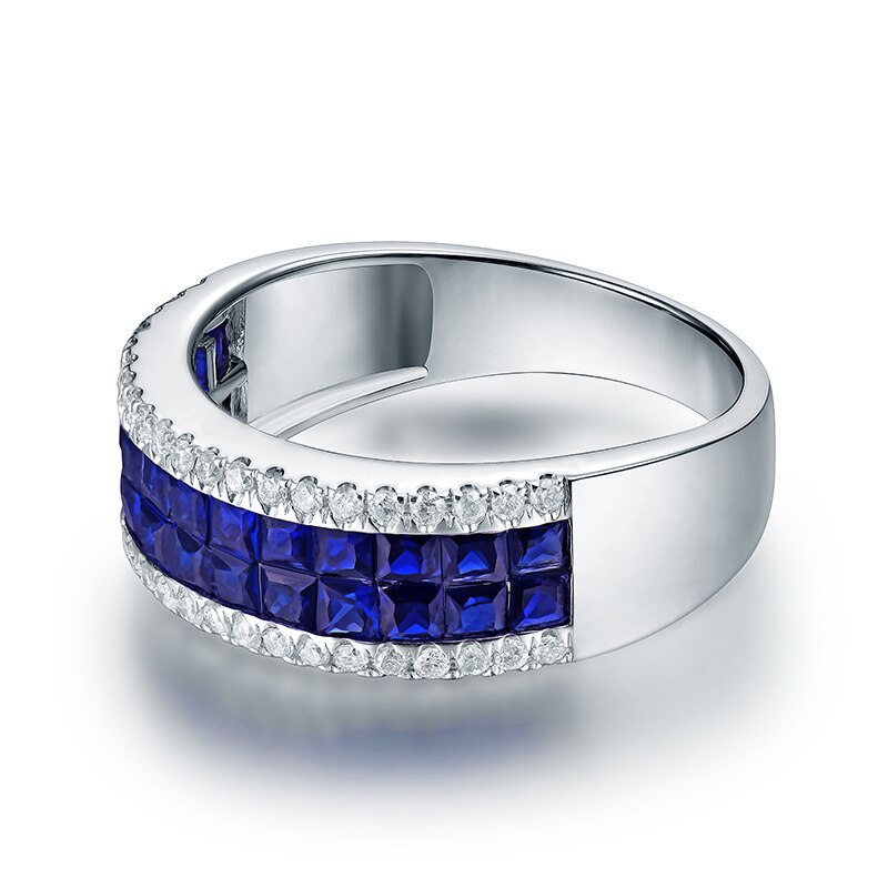 14K White Gold Blue Princess Sapphire Diamond Ring for Women