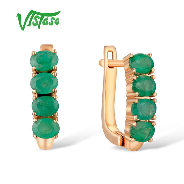 14K Rose Gold Emerald Stud Earrings for Women