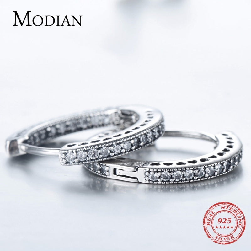 925 Sterling Silver Cubic Zirconia Full Hearts Hoop Earrings for Women