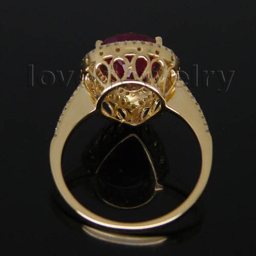 LOVERJEWELRY 14K Yellow Gold 8x10mm Pear cut Ruby & Diamonds Ring