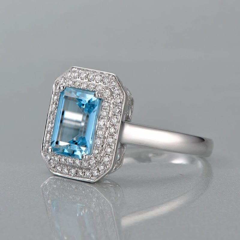 14k White Gold 2.18ct Aquamarine and Diamond Engagement Ring for Her