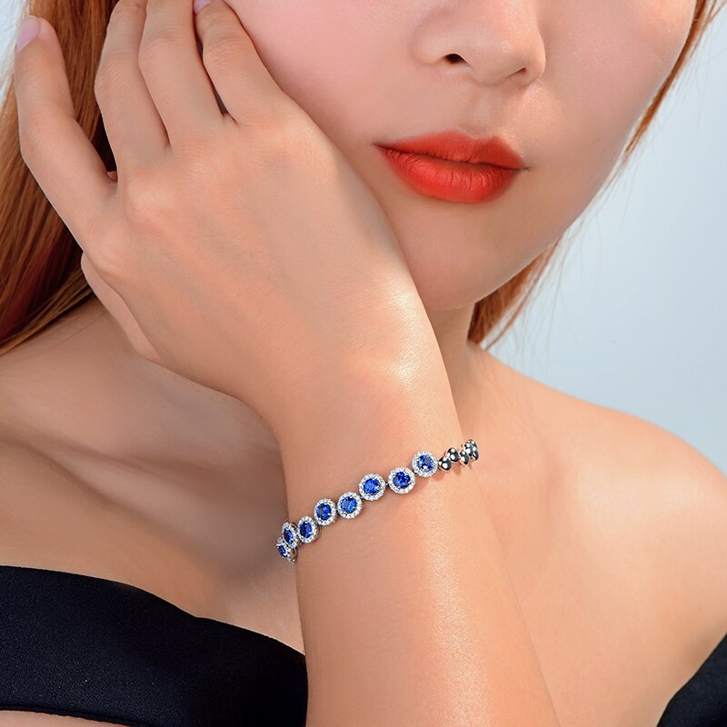 Sterling Silver 4.23ctw Sapphire and Diamond Bracelet for Women