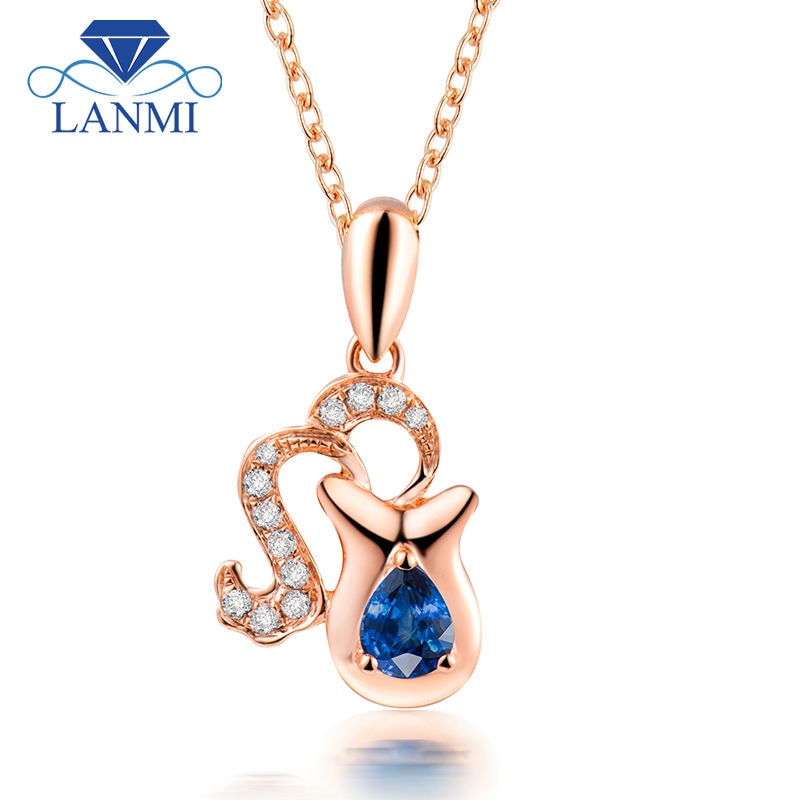 18K Rose Gold Aquarius Diamond Sapphire Pear Cut Pendant