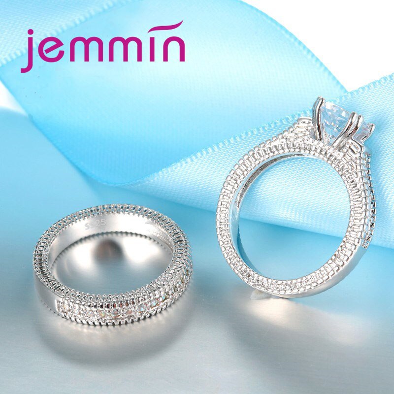 Luxury 925 Sterling Silver White CZ Stone Rings Set