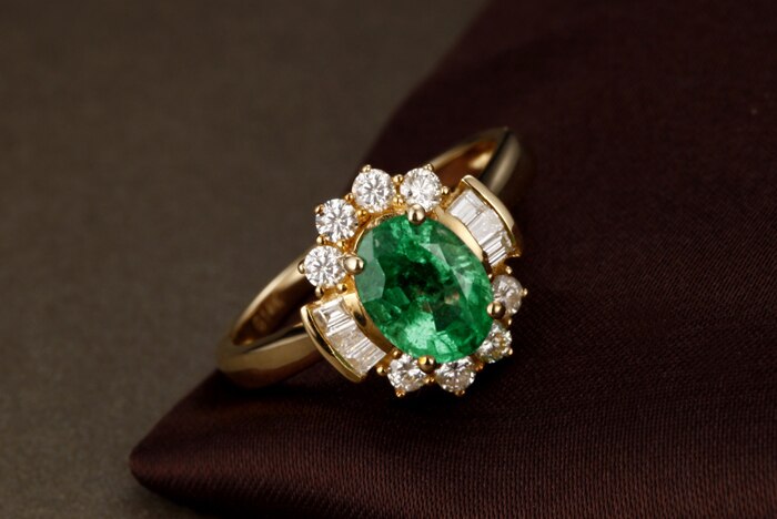 14k Gold Emerald Diamond Engagement Ring for Her