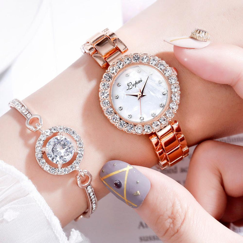 LVPAI Luxury Fashion Quartz Geometric Bracelet Watches Set For Women