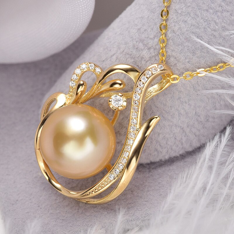 YS 925 Silver Pendant 11-12mm Saltwater South Sea Pearl Pendant Necklace