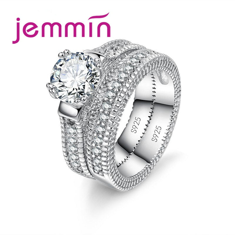 Luxury 925 Sterling Silver White CZ Stone Rings Set