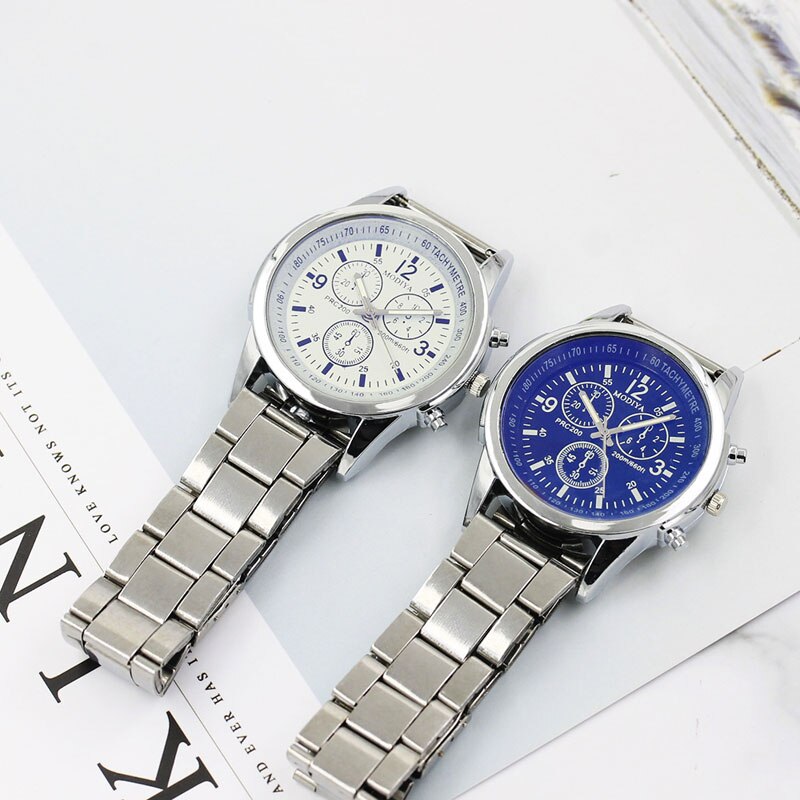 New Fashion Blue Ray Steel Band Fashion Belt Watch Man Clock Men Watches Quartz Wristwatch