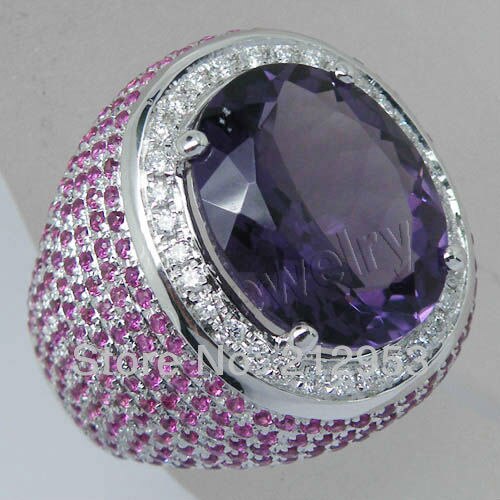 18K White Gold Amethyst and Diamond Engagement Ring for Women