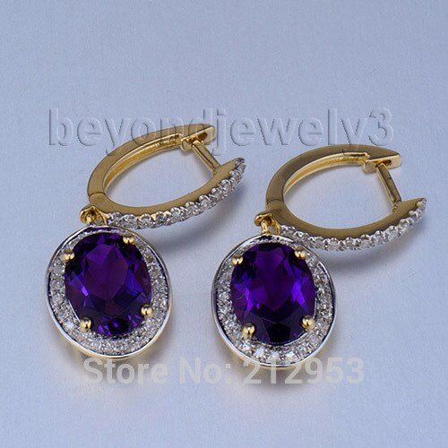 14K Yellow Gold Amethyst Earrings, 7x9mm for Women