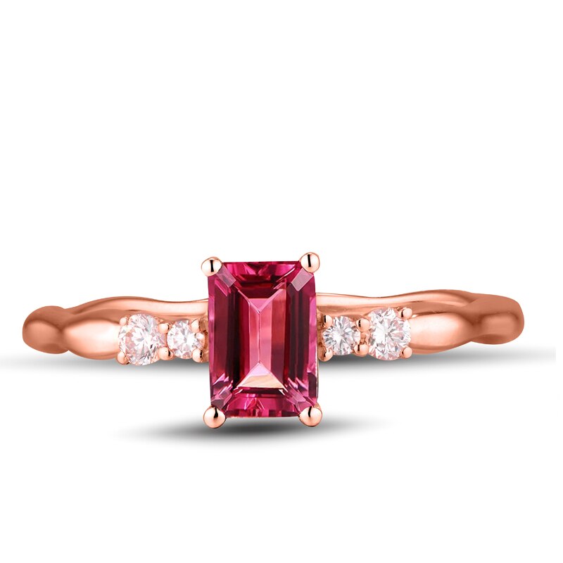 18K Rose Gold Natural Pink Tourmaline Engagement Ring for Women