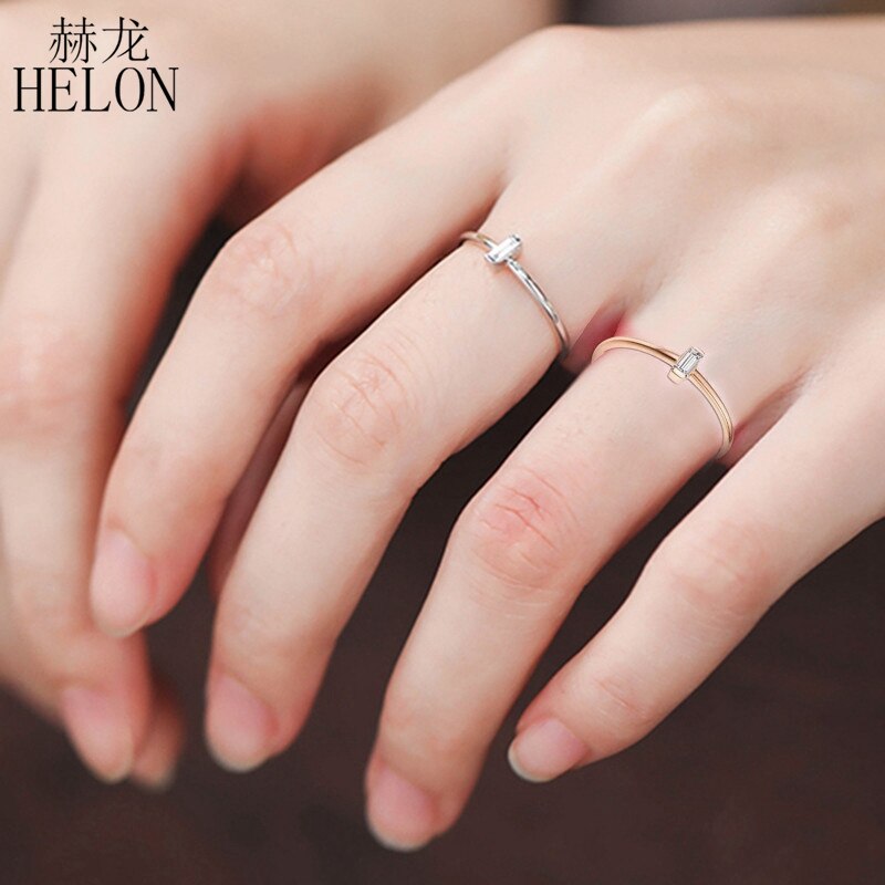 HELON 14K Rose Gold 0.05CT Baguette Cut Natural Diamond Ring