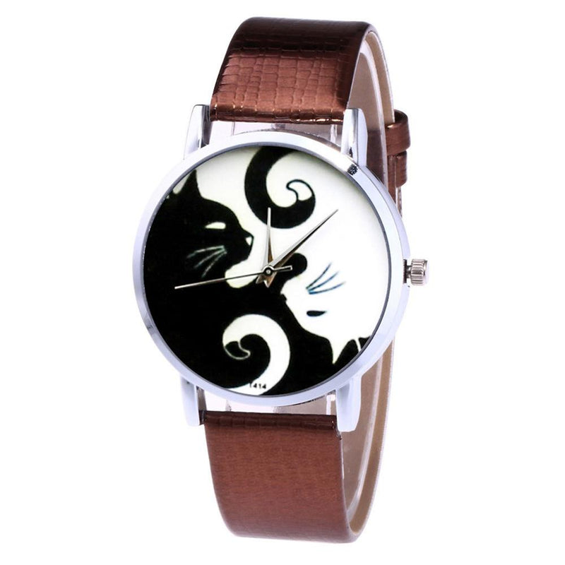 ZHOULIANFA Brand New Quartz Watch Women Leather Strap Korean Lady Student Watch Cat Print Quartz Wrist Watch Gift Clock Reloj Fi